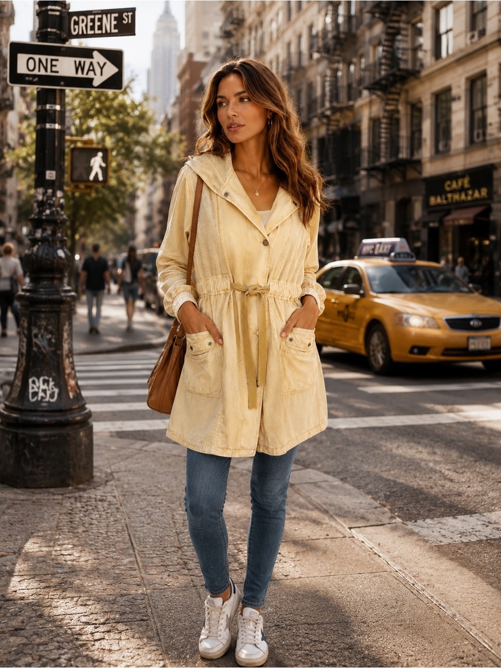 Sundance Sunwashed Tencel Utility Trench
Coat, Hooded, Soft Yellow Mesh Detail M